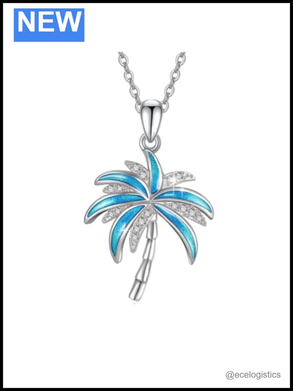 Sterling Silver Coconut Tree Pendant Necklace Unisex Beach Jewelry